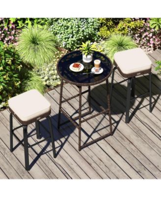 3-Piece Outdoor Swivel Bar Set with PE Rattan Bar Height Table and 2 Chairs