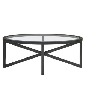 Modern Round Tempered Glass Outdoor Coffee Table with Solid Wood Base