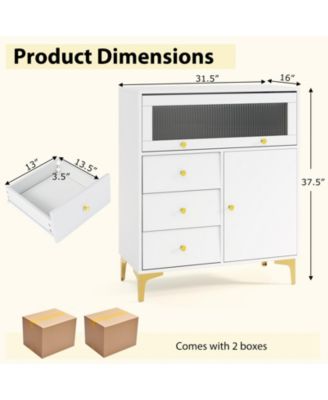 Chest of Drawers with Fluted Glass Door and Storage