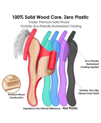 Dog Slicker Brush Grooming Kit Long Hair Detangles Mats Shedding Wooden Handle Combs