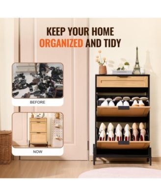 Rattan Shoe Cabinet, Narrow 2 Flip Drawers and 1 Slide Drawer