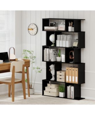 Five Tier Geometric Bookcase with Open Shelves and Cube Storage