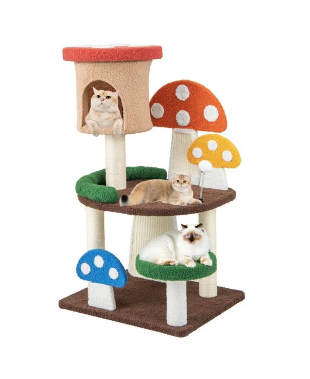 Zeus & Ruta Cute Mushroom Cat Tree with Condo Spring Ball Sisal Posts