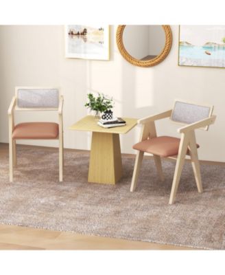 Mid Century Wooden Accent Chairs Set of 2 with Leathaire Cushions