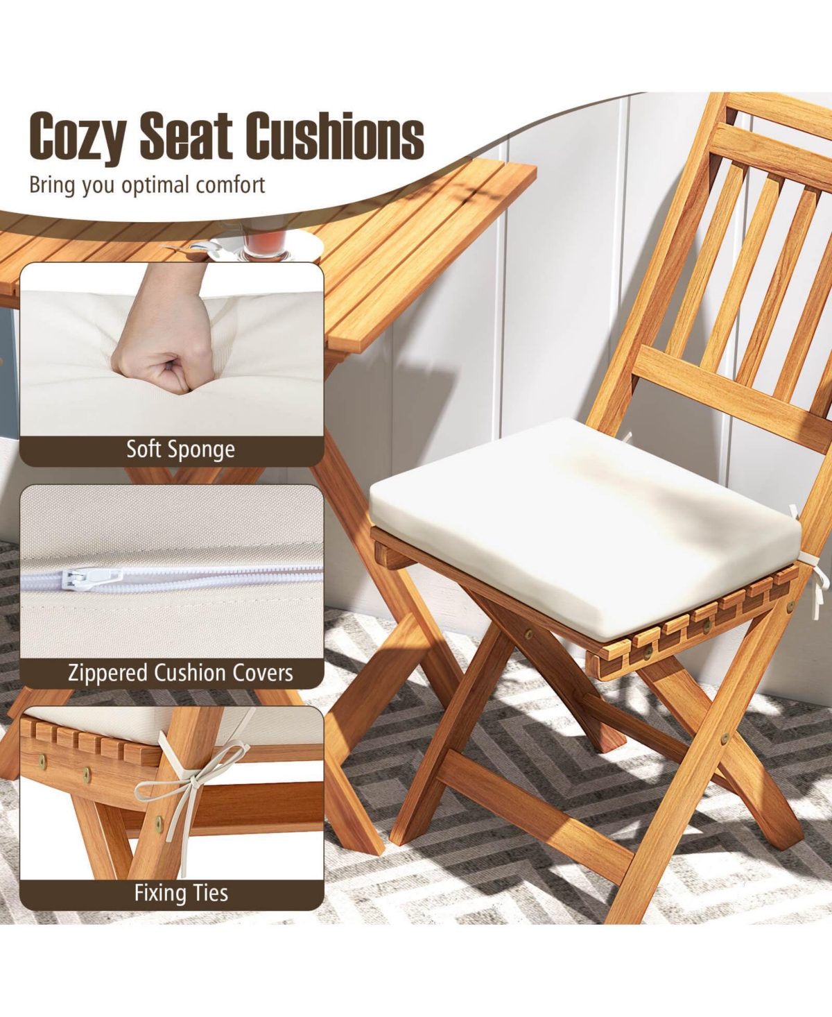 Gymax Folding Patio Chairs Set of w/ Slatted Backrests and Soft Seat Cushions