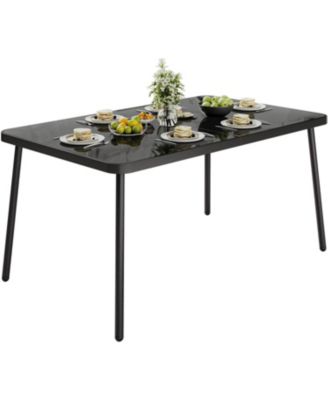 Outdoor Dining Table with Tempered Glass Top and Iron Frame