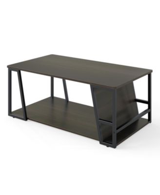 Industrial Coffee Table 2 Tier with Storage Shelf Rectangle