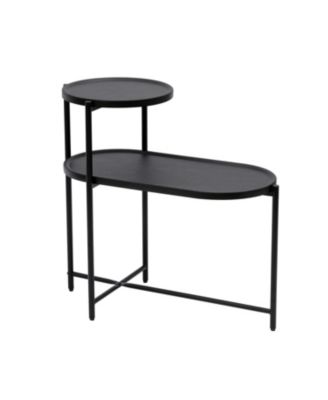 Round Wooden Coffee Table with 2-Tier Storage Tray in Black