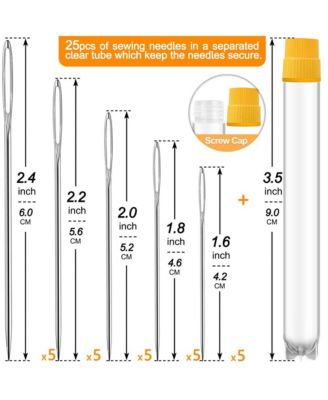 Large Eye Hand Sewing Needles Assorted Sizes Embroidery 25/50 With Threaders 25 Pack