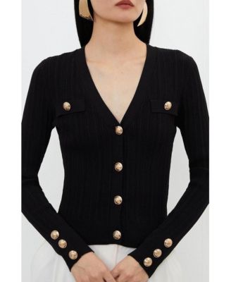 Women's Viscose Blend Rib Military Trim Cardigan