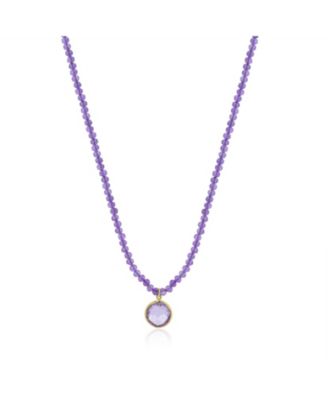 Amethyst Bead Bezel Necklace 14K Yellow Gold