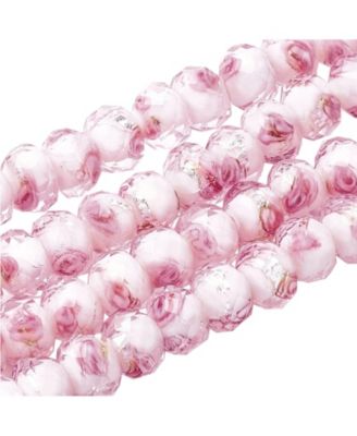 70pcs 68mm Rose Lampwork Beads Foil Glass Flower Handmade Round Loose Rosary Craft Hole