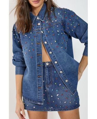 Women's Denim Embellished Long Sleeve Shirt