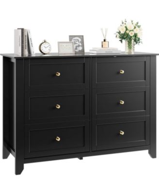 6 Drawer Dresser for Bedroom Wood Storage Chest Deep Drawers and Metal Knobs Entryway Kids Room