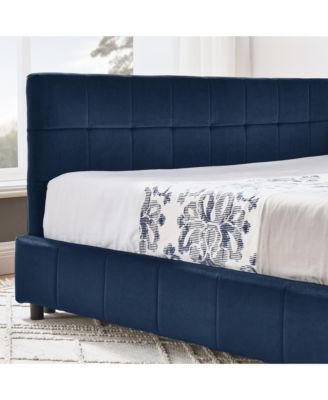 Full Size Velvet Tufted Daybed Backrest Armrest Dark blue