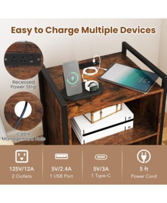 Mobile Record Player Stand with Power Outlet Storage