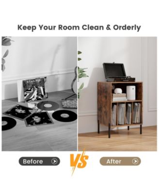 Record Player Stand with Storage Shelf and Charging Station