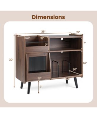 Large Record Player Stand with LED Lights Power Outlets and Door