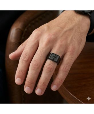 Steel Pebbled Cross Ring