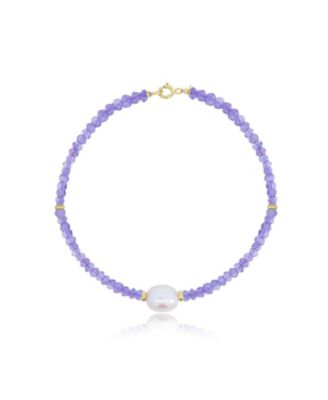 Tanzanite Bead Pearl Bracelet 14K Gold