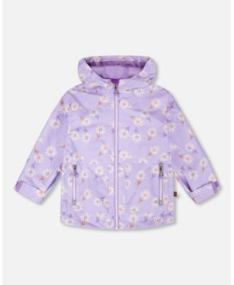 Girl Mid-Season Jacket Purple Daisy Print - Child