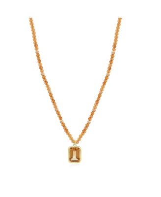 Citrine Bead Bezel Necklace 14K Yellow Gold