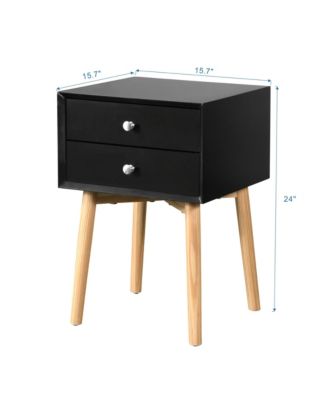 Mid-Century Modern Nightstand with 2 Drawers and Rubber Wood Legs, Bedside Table, Sturdy Storage Cabinet for Bedroom, Study and Living Room