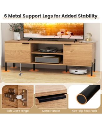 TV Stand with Built-in Charging Station and Enclosed Cabinets for 65 in TVs