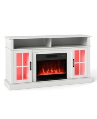 58 in Fireplace TV Stand with LED Lights and Glass Door Cabinets