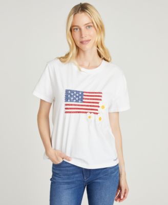 Women's USA Flag Embroidered Short-Sleeve T-Shirt