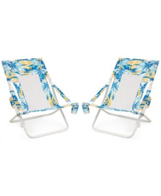 Portable Folding Beach Chair Set of 2 with Storage Pockets