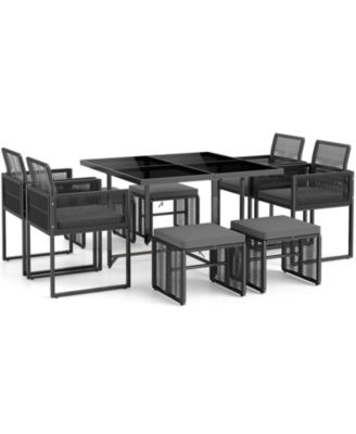 9 Piece Patio Dining Set with Cushions for Yard and Garden