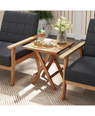 Patio Folding Side Table w/X-shaped Legs Slatted Tabletop for Backyard Outdoor