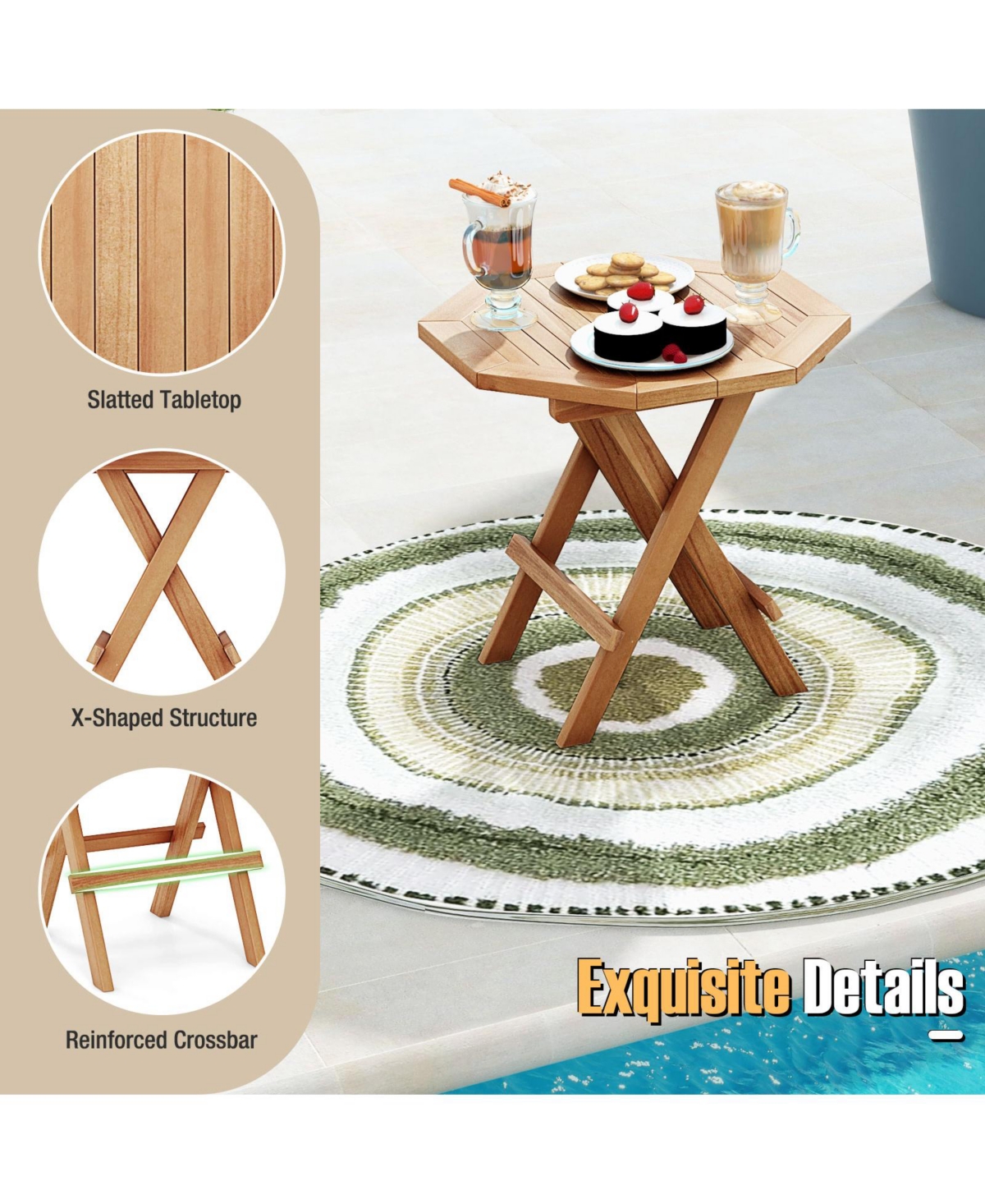 Gymax Patio Folding Side Table w/ X-shaped Legs and Slatted Tabletop for Backyard