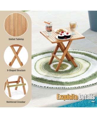 Patio Folding Side Table w/ X-shaped Legs and Slatted Tabletop for Backyard