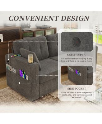 67" Chenille Loveseat Sofa, 2-Seater Couch with Storage, USB Charging and Cup Holders for Living Room and Apartment