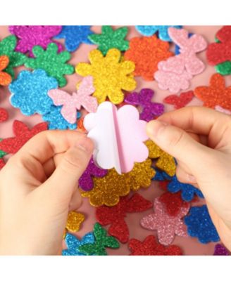 300 Pieces Spring Glitter Flower Butterfly Foam Stickers Self-adhesive Arts Crafts Scrapbooking Cards Decoration