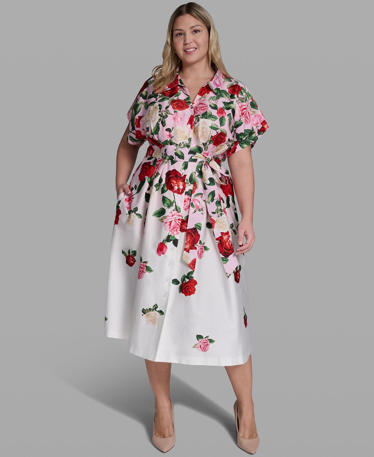 KARL LAGERFELD PARIS Women's Printed Collared Shirt Dress view 1 — MAYCSS fashion products