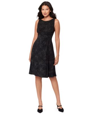 Women's Skylights Starburst-Print Round Neck Midi Dress