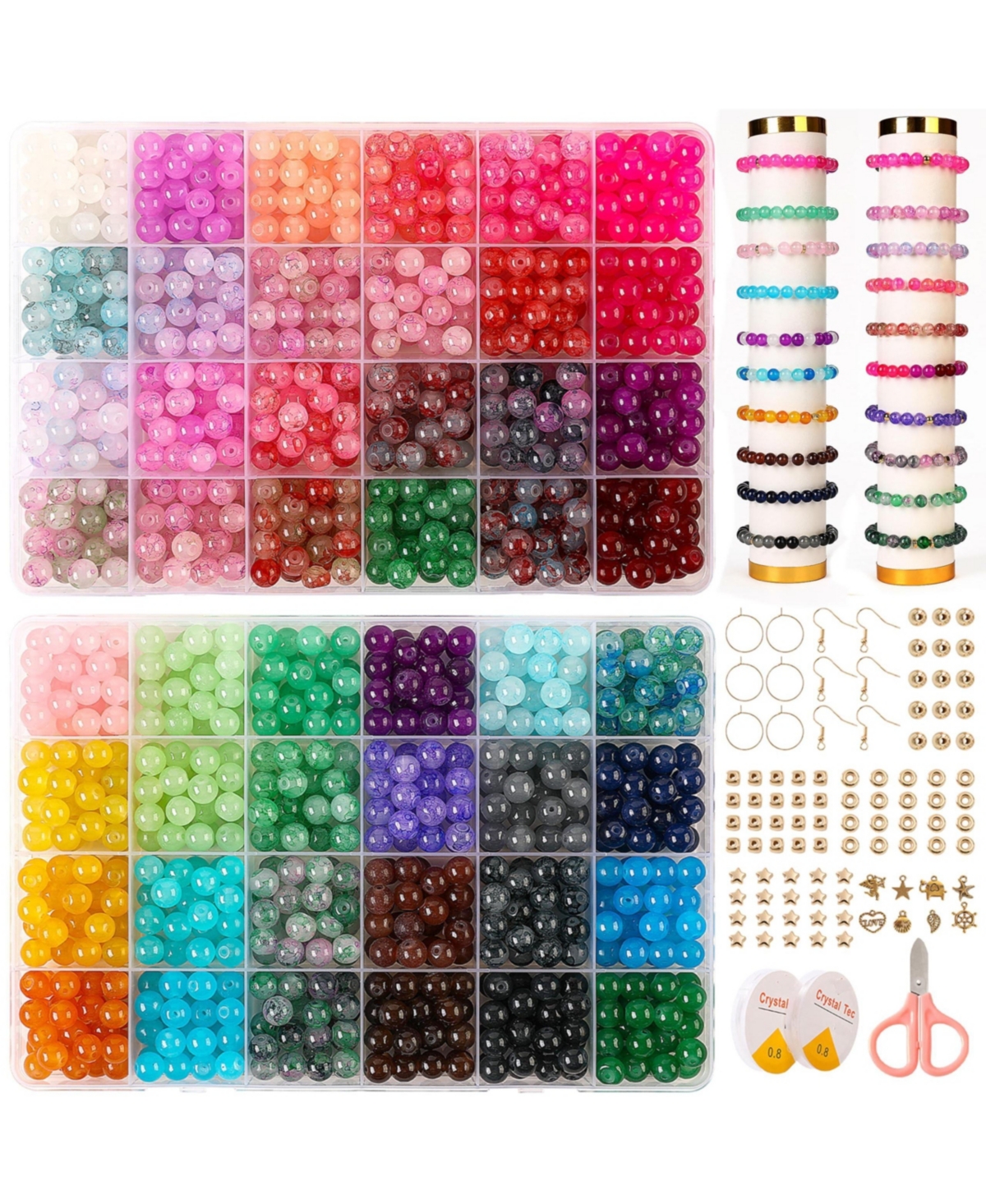 Gnuadz 1300pcs Glass Beads Bracelet Making Kit Crystal Round Starter Gifts 8mm 48 Colors