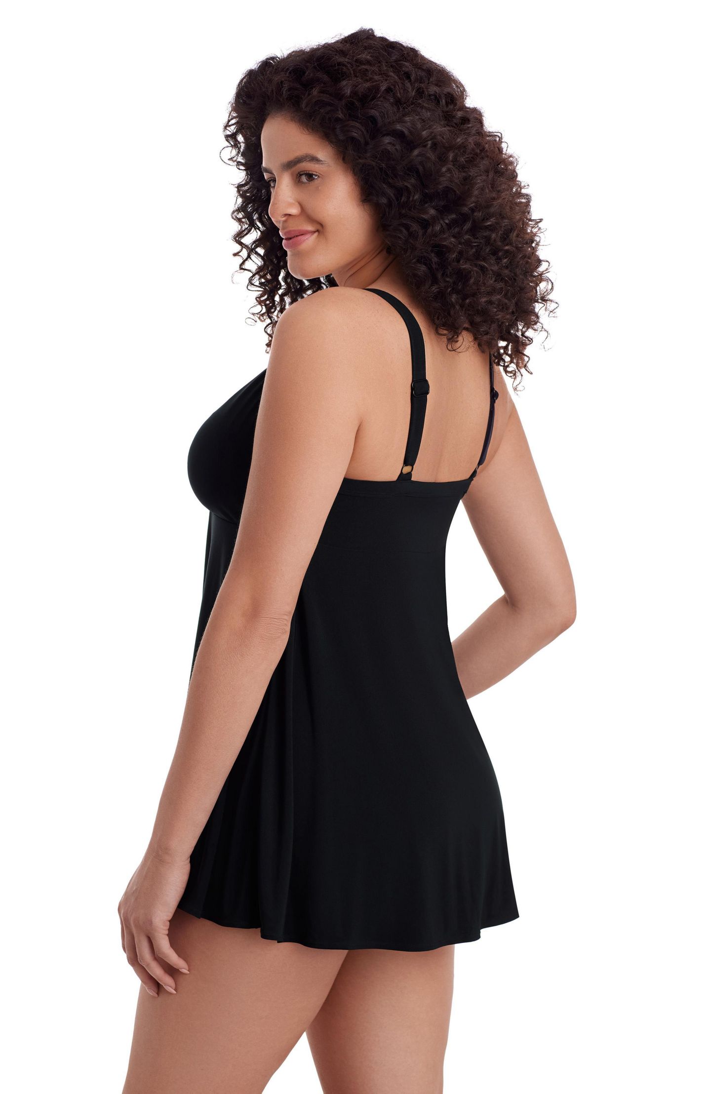 Женское платье Longitude Solid Black Twist Front Long Torso Swim Dress, цвет: Чёрный — фото 2