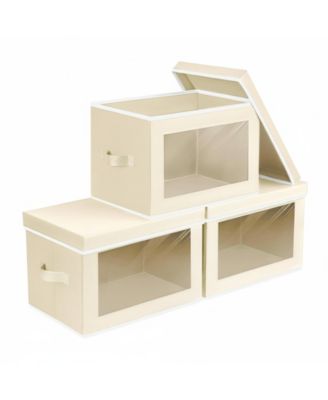 Stackable Storage Bins With Lids Foldable Closet Organizers Transparent Window Removable Lids Firm Handles 4 Pack