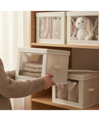 Stackable Storage Bins With Lids Foldable Closet Organizers Transparent Window Removable Lids Firm Handles 4 Pack