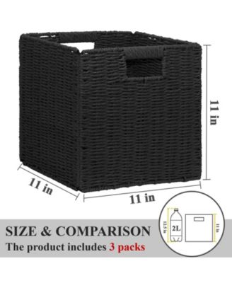 3 Pack Wicker Storage Baskets Foldable Handwoven Square Organizer Bins Rustic Decorative Shelf Closet Organizers