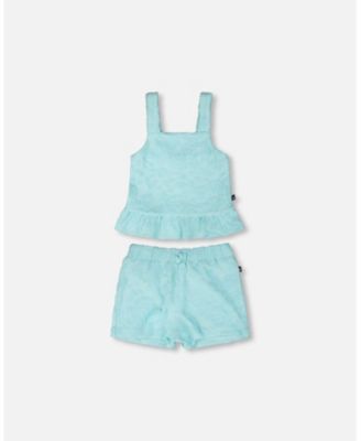 Little Girls Terry Tank Top with Shorts Set Light Blue