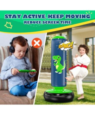 Inflatable Punching Bag, 48 Inch Stable Inflatable Boxing Bag for 3-6 Kids,Dinosaur Toy and Gifts for Boys and Girls, Kids Boxing Set