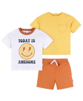 Baby Boys 3-Piece T-Shirts and Shorts, Awesome Yellow, 18 Months