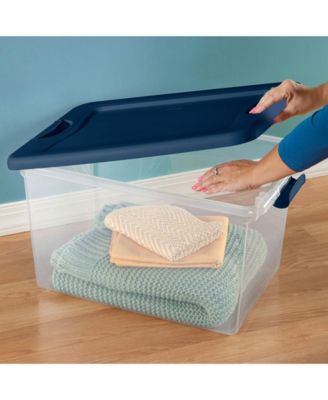 64 Quart Latching Plastic Storage Container Tote, Marine Blue, 12 Pack