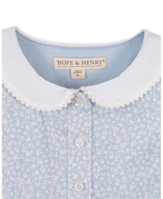 Hope and Henry Little and Big Girls' Ruffle Sleeve Linen Dress with Peter Pan Collar