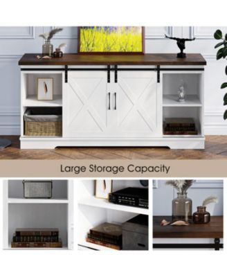 Farmhouse TV Stand for 65" TV, Sliding Barn Door, Adjustable Shelves, Modern Media Console for Living Room